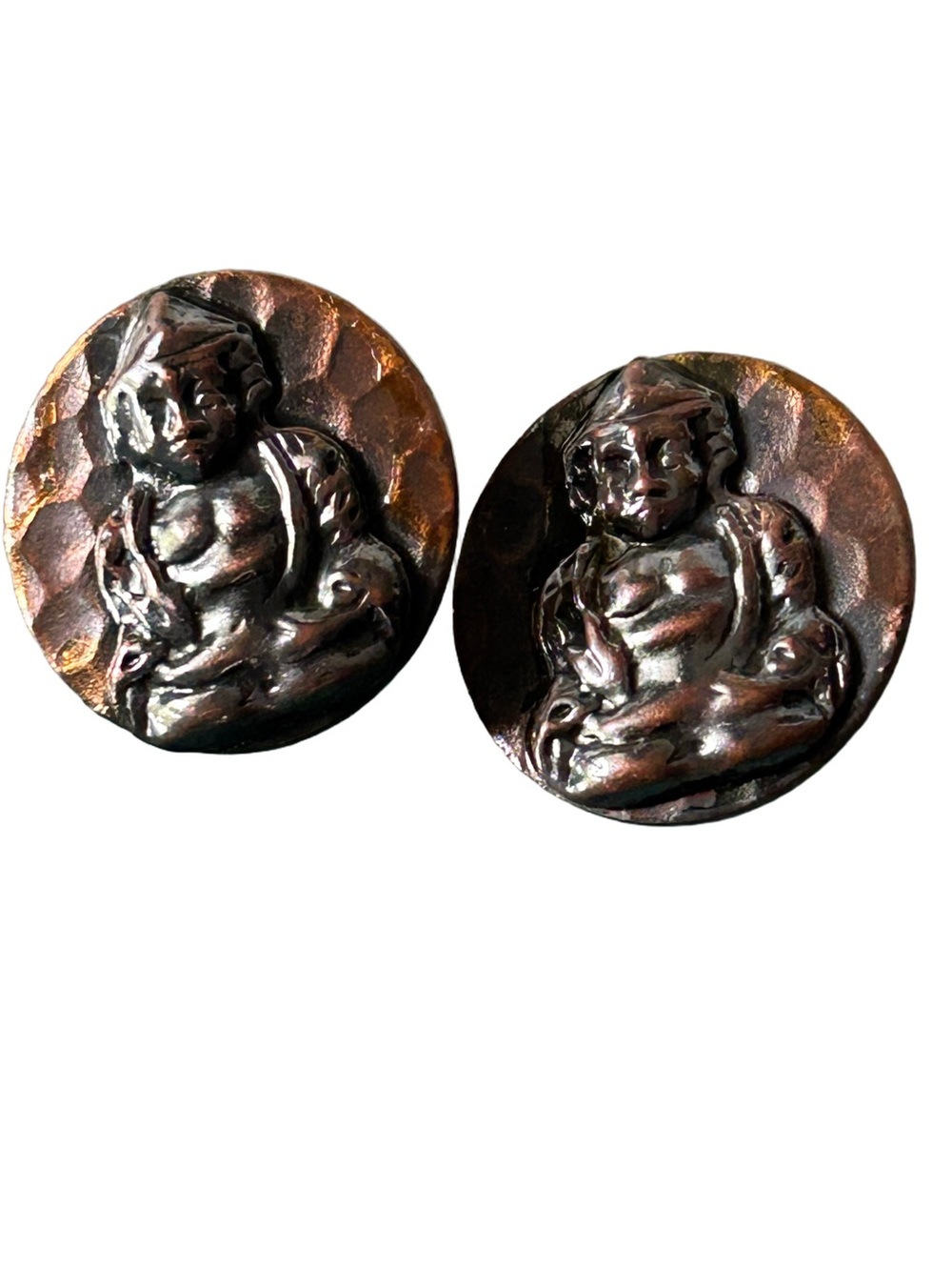 Vintage Buddha Copper Earrings Screw Backs Estate Jewelry Meditating Peace Pose